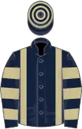 Dark blue, beige braces, hooped sleeves and cap