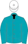 Peacock blue, white cap