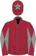 Maroon, grey diabolo on sleeves, maroon cap, grey star