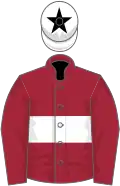 Maroon, white hoop, maroon sleeves, white cap, black star