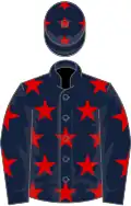 Dark blue, red stars
