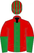 Red, green stripe, halved sleeves, striped cap