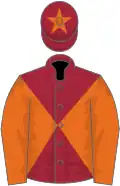 Maroon and orange diabolo, orange sleeves, maroon cap, orange star