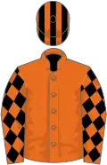 Orange, black diamonds on sleeves, striped cap