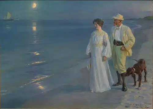 Summer Evening at Skagen Beach. The Artist and his Wife, P. S. Krøyer, 1899