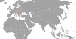Map indicating locations of Palau and Serbia