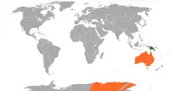 Map indicating locations of Papua New Guinea and Australia