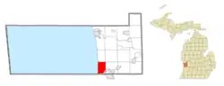 Location within Ottawa County (red) and an administered portion of the CDP of Beechwood (pink)