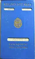 Cover of passport issued in 1938