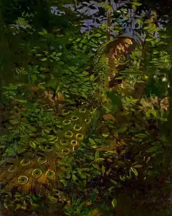 Painting by Abbott Thayer and Richard Meryman for Thayer's 1909 book, wrongly suggesting that the peacock's plumage was camouflage