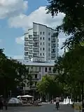PEP shopping center behind a prefabricated building