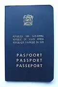 Front cover of a South African passport, issued pre-1994.