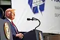 Trump used an 18-inch condenser microphone, a change from the usual dual Shure SM57s