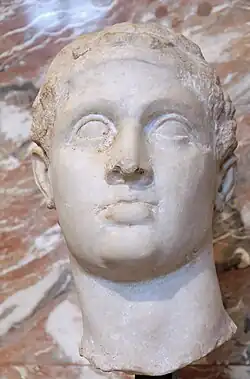 Probable bust of Ptolemy XII at the Louvre, Paris. The identification of Ptolemaic royal portraits is highly uncertain.[1]