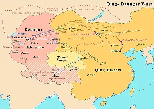 Color-coded map, with troop movements