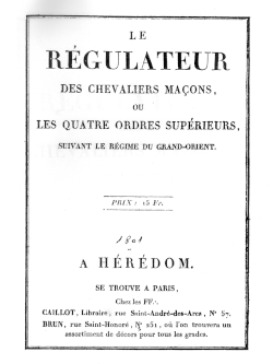 photo en noir et blanc d'une page de garde d'un livre maçonnique