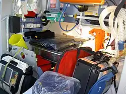 Interior view of an air ambulance helicopter