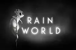 The game cover, portraying a slugcat atop a pole next to the game's title