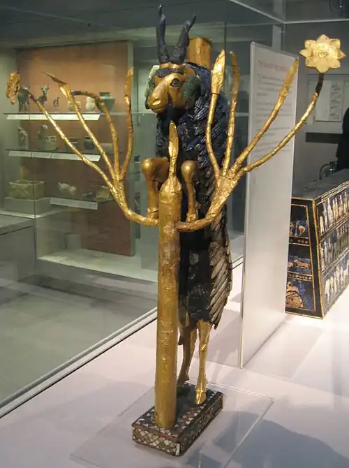 Room 56 – The 'Ram in a Thicket' figure, one of a pair, from Ur, Southern Iraq, c. 2600 BC
