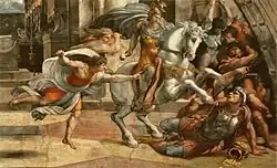 Raphael (Raffaello Sanzio), 1511, Expulsion of Heliodorus from the temple (Héliodore chassé du Temple), The Vatican, Apostolic Palace, Rome (detail)