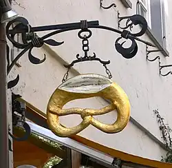 Bakery emblem with a cut[17] in the pretzel, Ravensburg, Germany