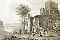 Cochem Imperial castle ruin (seen from the north), before 1822, after a drawing by Christian Xeller
