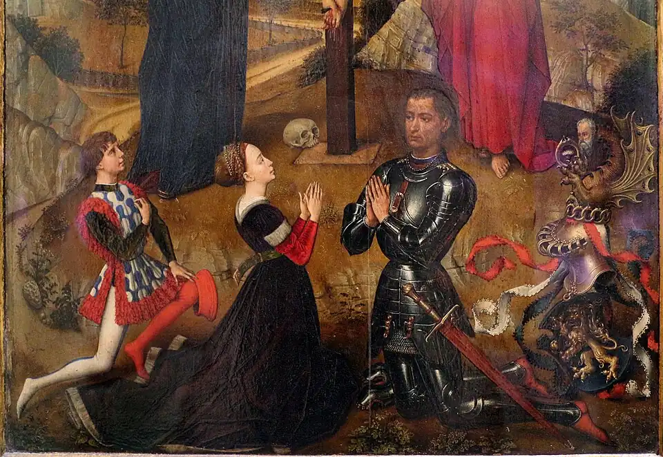 Alessandro Sforza in circa 1460 on a detail of the Sforza Triptych by Rogier van der Weyden
