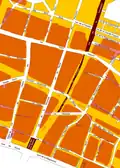 Superposition of the current road network on the neighboring road network at the end of the 18th century