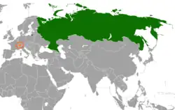 Map indicating locations of Russia and Switzerland