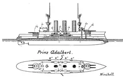 A narrow armor belt covered the entire length of the ship at the waterline, and increased in height amidships above the belt. The turrets also received armor protection.