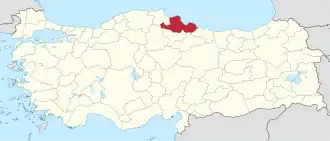 Location of the province within Turkey