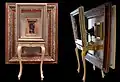 "Daguerreotype", 38 x 25 1/2 x 17 1/2 inches, Found objects including frames, table, book, camera, chain, insect, 2000