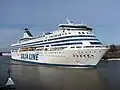NB 1301, Silja Serenade, was under construction in dry dock but not launched.
