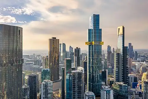 Melbourne is home to 71 skyscrapers, the two tallest being Australia 108 (left), the Southern Hemisphere's only 100-plus-storey building, and Eureka Tower (right).