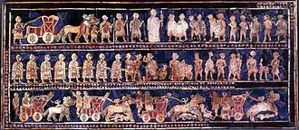 Room 56 – The famous 'Standard of Ur', a hollow wooden box with scenes of war and peace, from Ur, c. 2600 BC