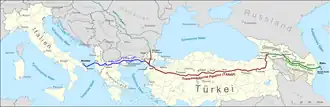 Image 92Example of energy policy decisions: The goal of the Southern Gas Corridor, which connects the giant Shah Deniz gas field in Azerbaijan to Europe, is to reduce Europe's dependency on Russian gas. (from Energy policy)