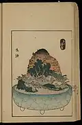 Color print depicting a bonkei modeled after The Fifty-three Stations of the Tōkaidō, print B-36