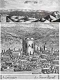 Jean Chardin etching of Tabriz in 1673, with ruins of the mausoleum