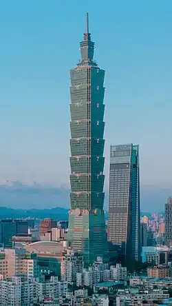 Taipei 101 in Taipei, the world's tallest skyscraper from 2004 to 2010, was the first to exceed the 500 m (1,600 ft) mark.