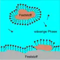 Solid and hydrophobic particles (e. g. dirt) are removed from a solid (e. g. a fabric) with the aid of a surfactant (e. g. during washing in the washing machine)