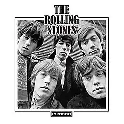 A black-and-white photo of the Rolling Stones