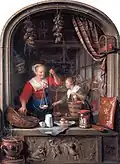 Dou's The Grocer's Shop, with the frieze