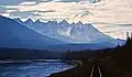 Orion Peak furthermost to right, seen with Seven Sisters Peaks and Skeena River