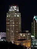 The building at night.