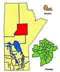 The 2011–2019 boundaries for Thompson highlighted in red.
