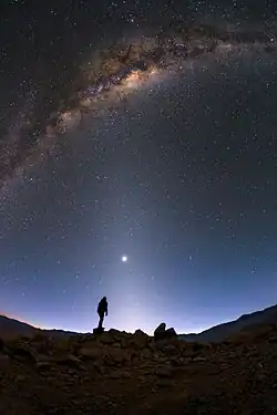 Image 9Zodiacal light caused by cosmic dust. (from Cosmic dust)