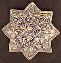 Three Tiles with 'Lajvardina' Glaze, second half 13th–14th century, Iran. Stonepaste; molded, overglaze painted, and gilded. Metropolitan Museum of Art