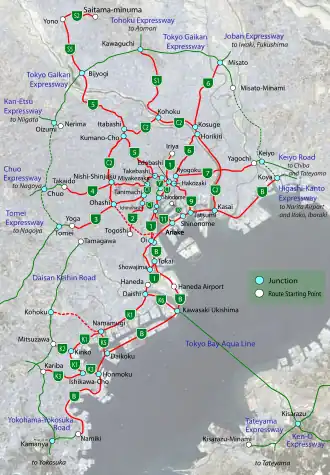 Route 4 on a map of the Shuto Expressway system