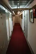 One of the bunker corridors showing gas-tight doors marked with red circles