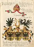 The imperial eagle depicted with one, two and three heads (after Conrad Grünenberg 1483, copy of 1602/4)